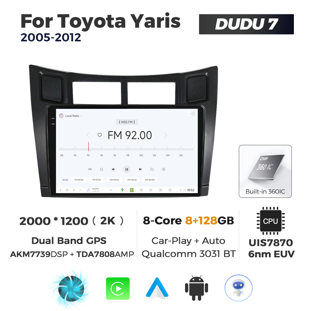 Navigatie Dedicata Toyota Yaris 2005-2012 DUDU7 9" 8GB RAM, 128GB ROM, Octacore, Ecran 2K, CarPlay&AndroidAuto, Android - imagine 3
