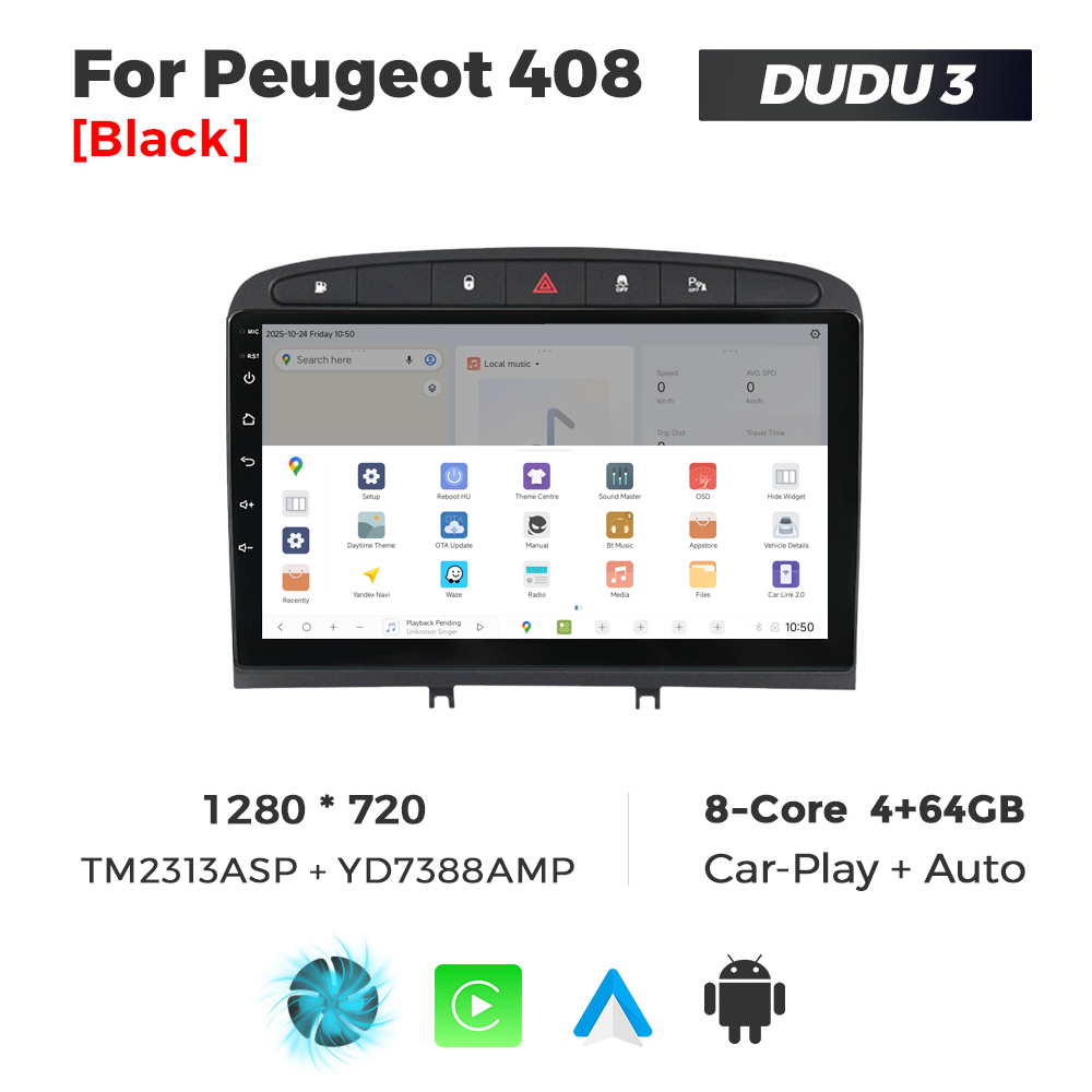 Navigatie Dedicata Peugeot 408 2001-2008 DUDU3 9" 4GB RAM, 64GB ROM, Octacore, Ecran HD, CarPlay&AndroidAuto, Android - imagine 4