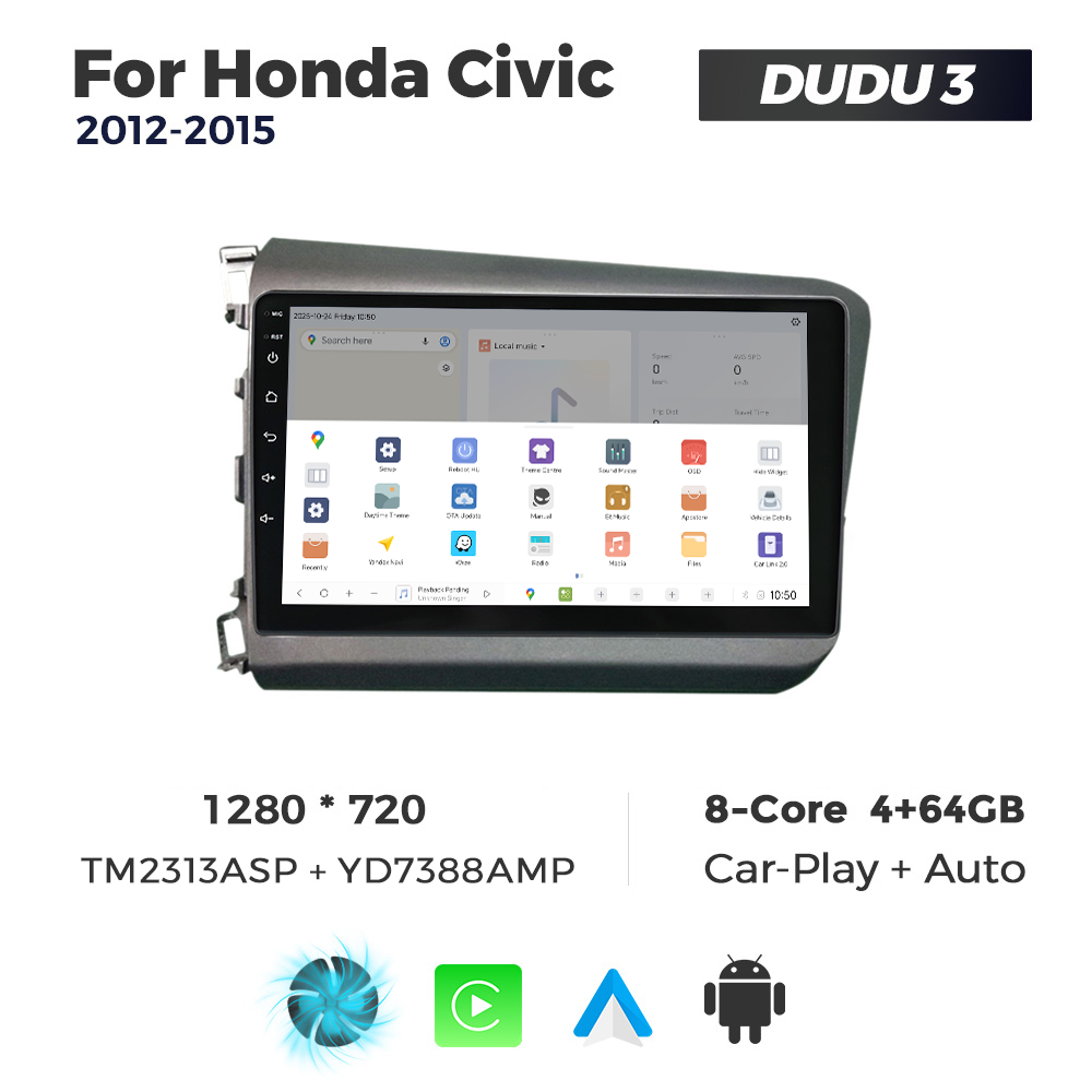 Navigatie Dedicata Honda Civic 2012-2015 DUDU3 9" 4GB RAM, 64GB ROM, Octacore, Ecran HD, CarPlay&AndroidAuto, Android - imagine 4