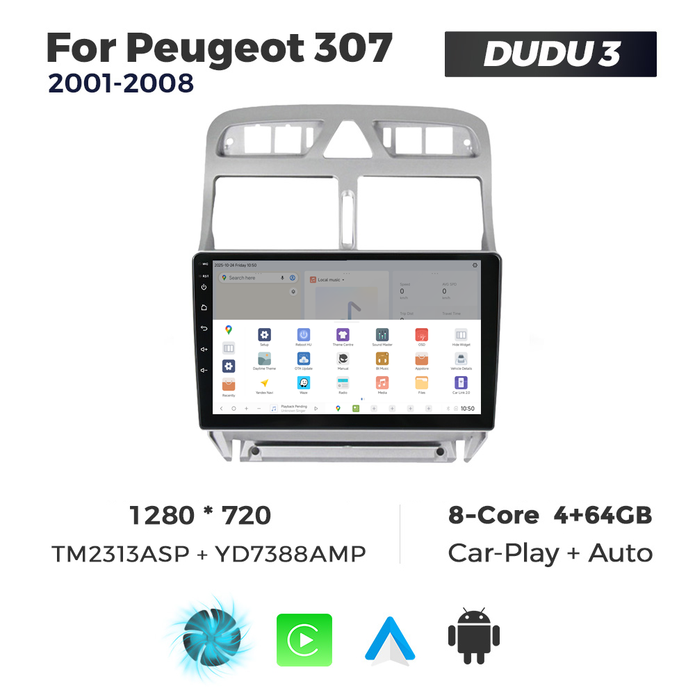 Navigatie Dedicata Peugeot 307 2001-2008 DUDU3 9" 4GB RAM, 64GB ROM, Octacore, Ecran HD, CarPlay&AndroidAuto, Android - imagine 4