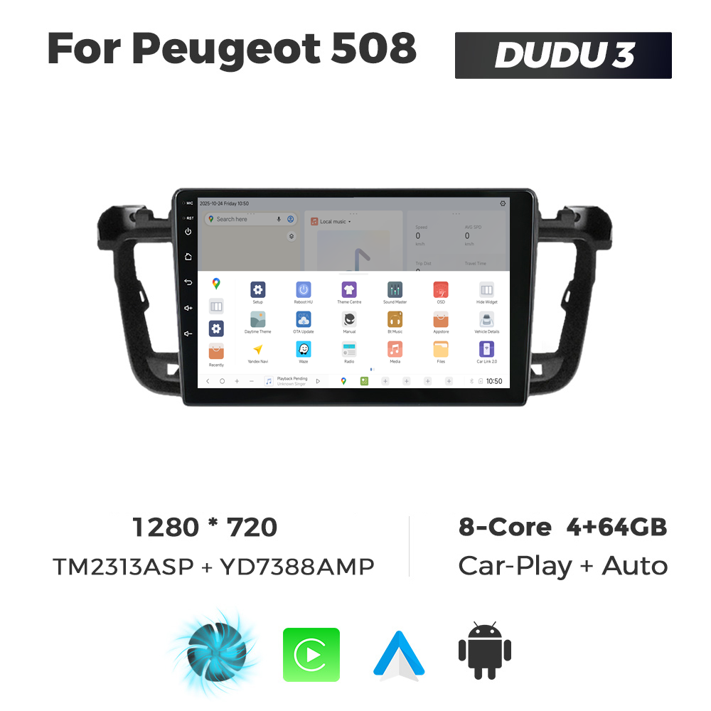 Navigatie Dedicata Peugeot 508 DUDU3 9" 4GB RAM, 64GB ROM, Octacore, Ecran HD, CarPlay&AndroidAuto, Android - imagine 4