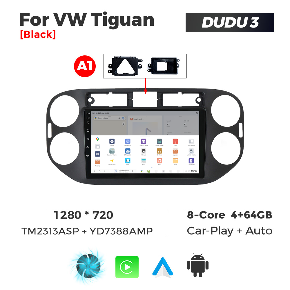 Navigatie Dedicata Volkswagen Tiguan 2007-2016 Negru DUDU3 9" 4GB RAM, 64GB ROM, Octacore, Ecran HD, CarPlay&AndroidAuto, Android - imagine 4