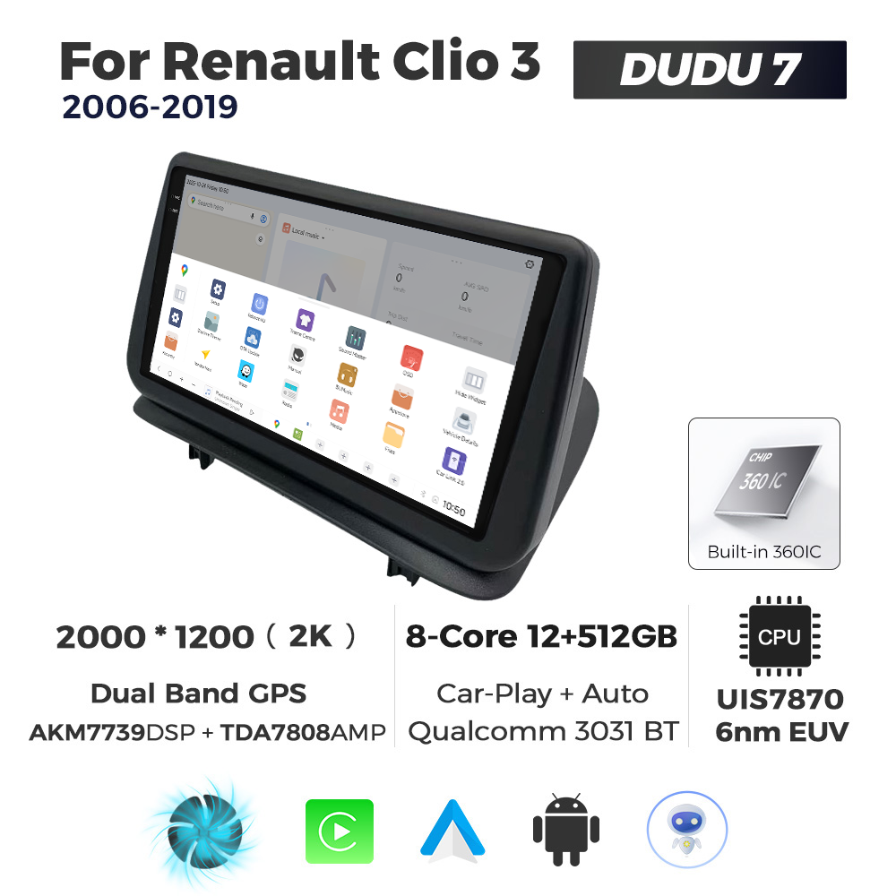 Navigatie Dedicata Renault Clio 3 2006-2019 DUDU7 9" 12GB RAM, 512GB ROM, Octacore, Ecran 2K, CarPlay&AndroidAuto, Android - imagine 4