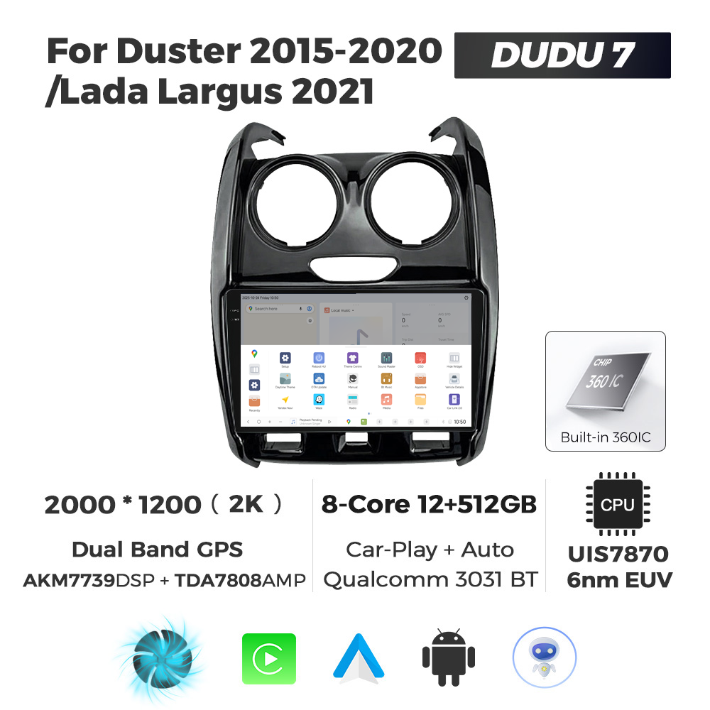 Navigatie Dedicata Renault Duster 2015-2020 DUDU7 9" 12GB RAM, 512GB ROM, Octacore, Ecran 2K, CarPlay&AndroidAuto, Android - imagine 4