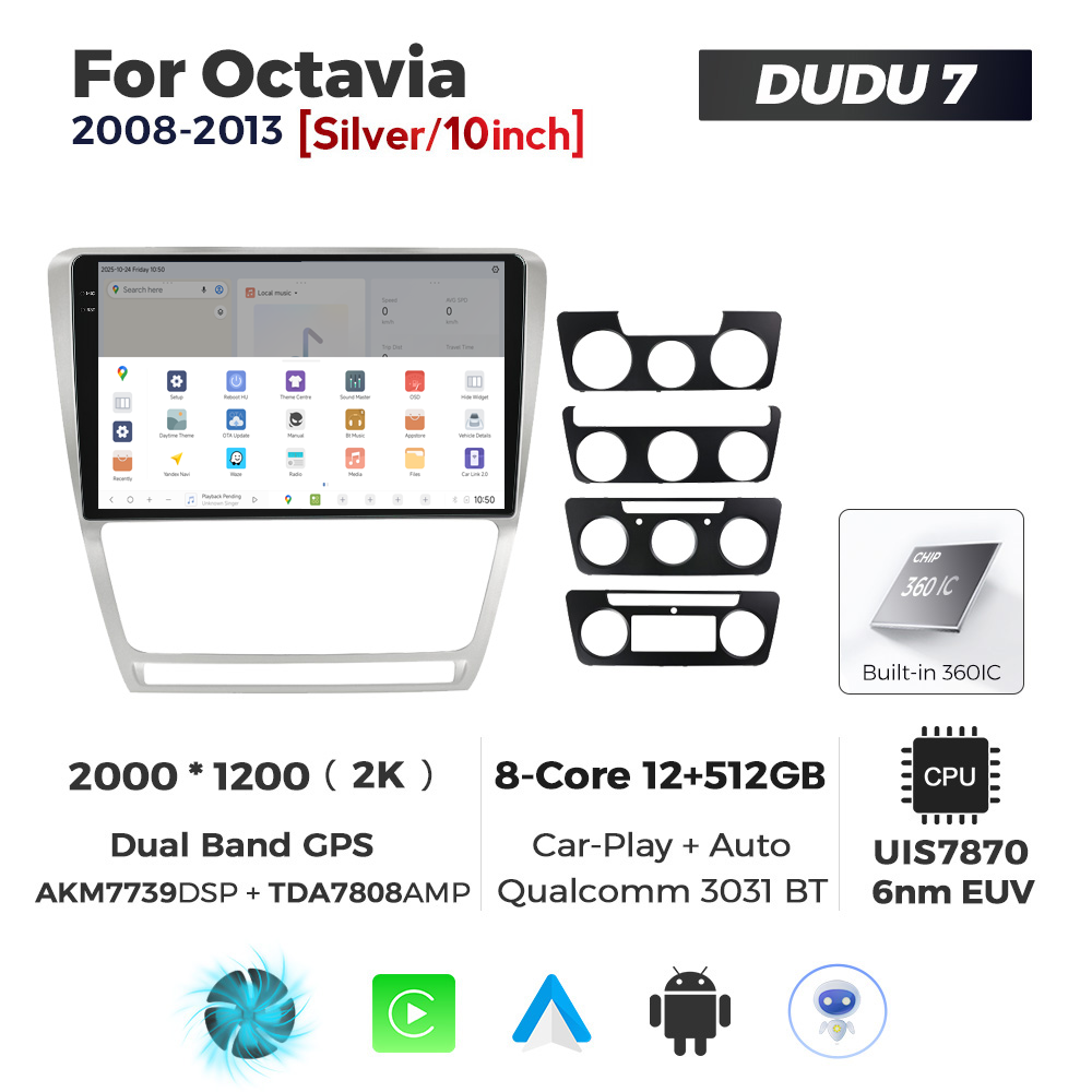 Navigatie Dedicata Skoda Octavia 2004-2013 Gri DUDU7 9" 12GB RAM, 512GB ROM, Octacore, Ecran 2K, CarPlay&AndroidAuto, Android - imagine 4