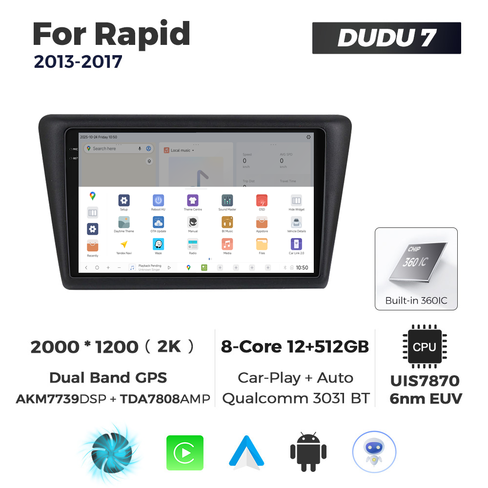Navigatie Dedicata Skoda Rapid 2013-2017 DUDU7 9" 12GB RAM, 512GB ROM, Octacore, Ecran 2K, CarPlay&AndroidAuto, Android - imagine 4