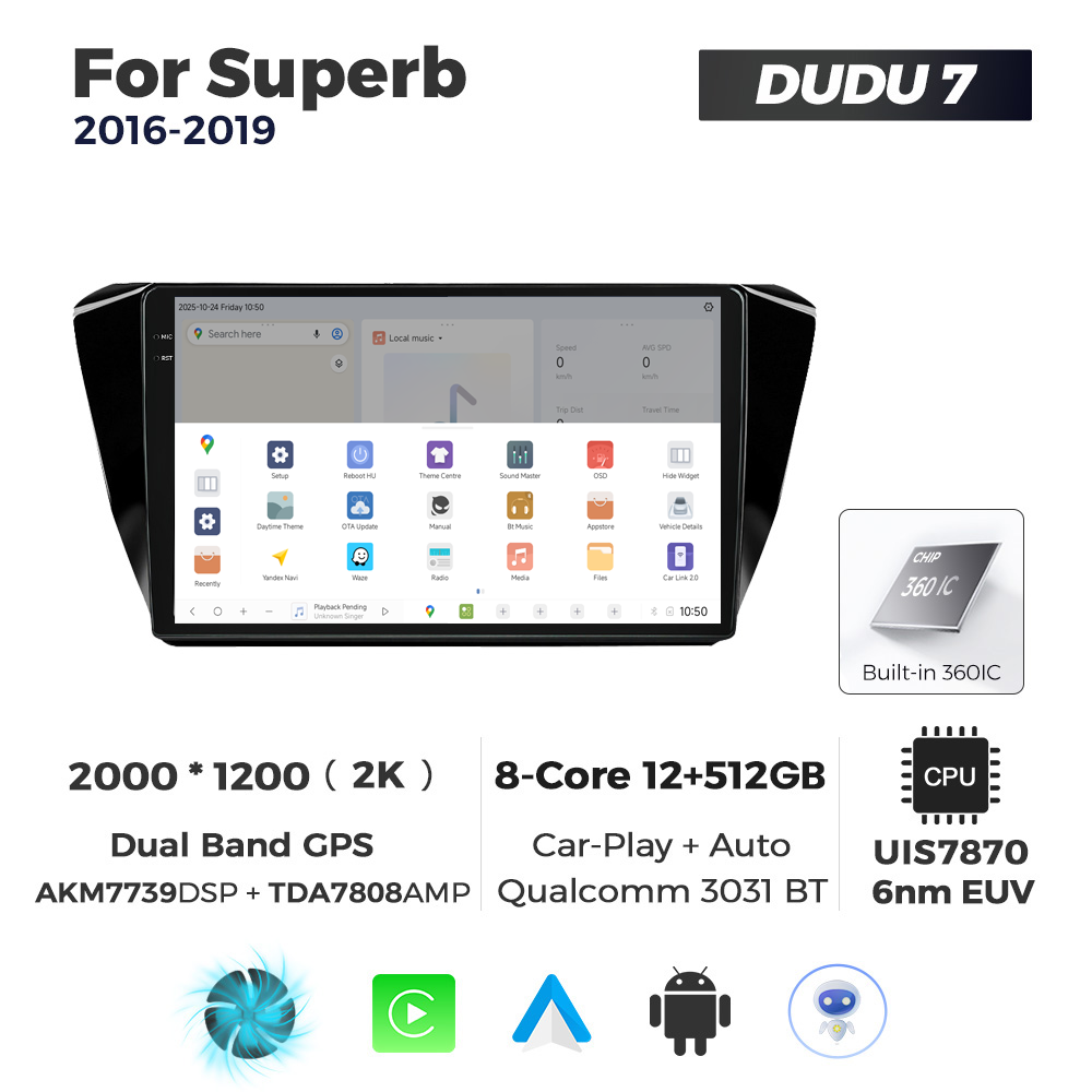 Navigatie Dedicata Skoda Superb 2016-2019 DUDU7 9" 12GB RAM, 512GB ROM, Octacore, Ecran 2K, CarPlay&AndroidAuto, Android - imagine 4
