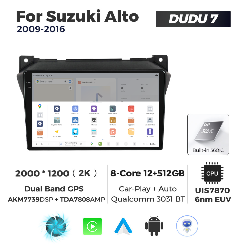 Navigatie Dedicata Suzuki Alto 2009-2016 DUDU7 9" 12GB RAM, 512GB ROM, Octacore, Ecran 2K, CarPlay&AndroidAuto, Android - imagine 4