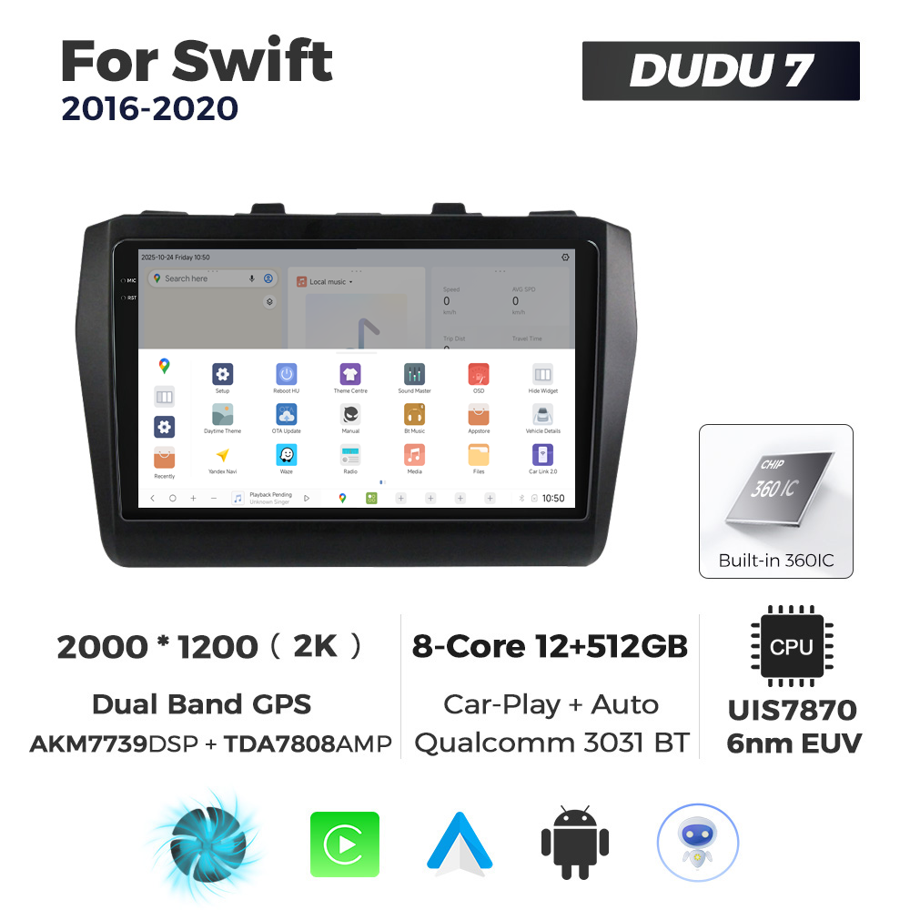 Navigatie Dedicata Suzuki Swift 2016-2020 DUDU7 9" 12GB RAM, 512GB ROM, Octacore, Ecran 2K, CarPlay&AndroidAuto, Android - imagine 4