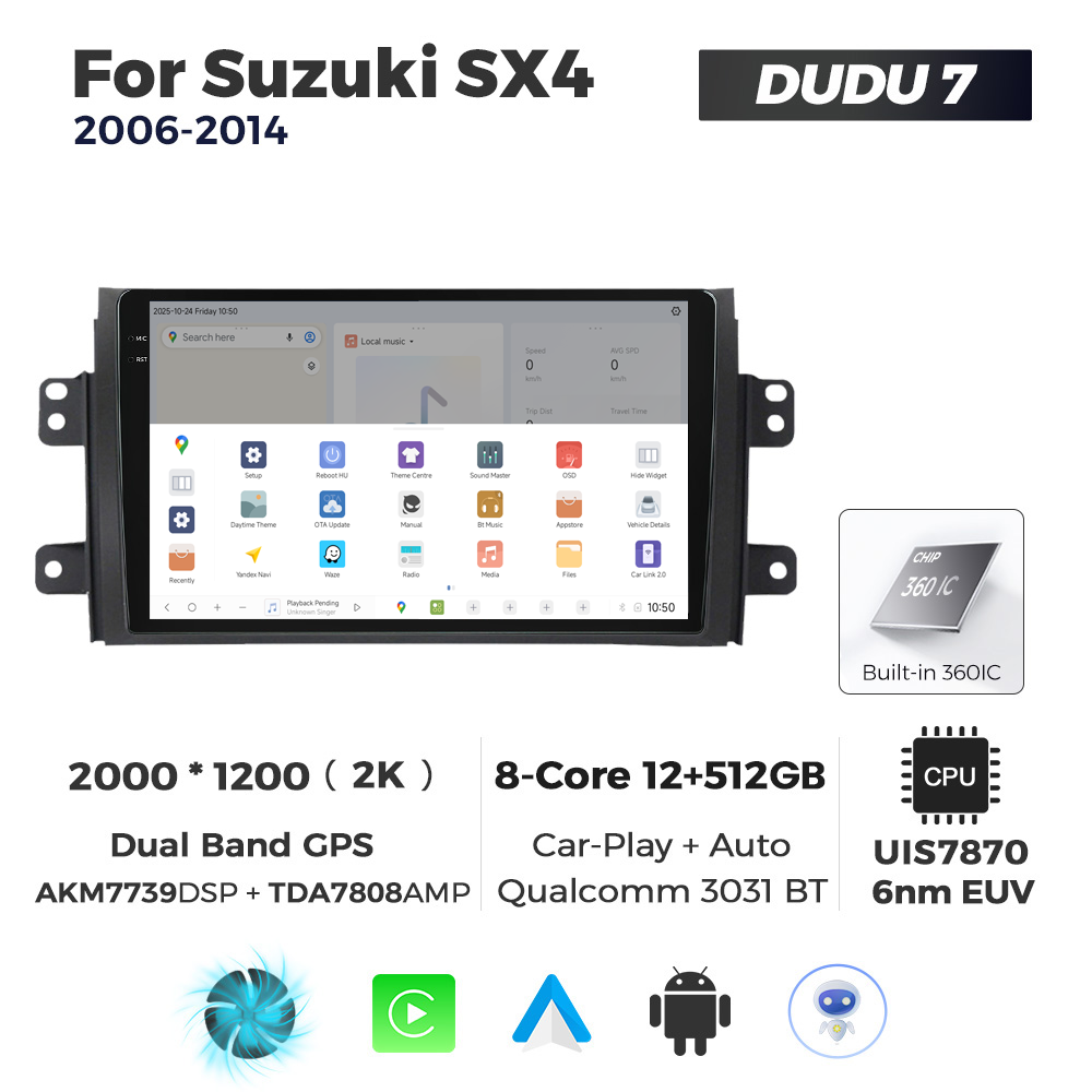 Navigatie Dedicata Suzuki SX4 2006-2014 DUDU7 9" 12GB RAM, 512GB ROM, Octacore, Ecran 2K, CarPlay&AndroidAuto, Android - imagine 4