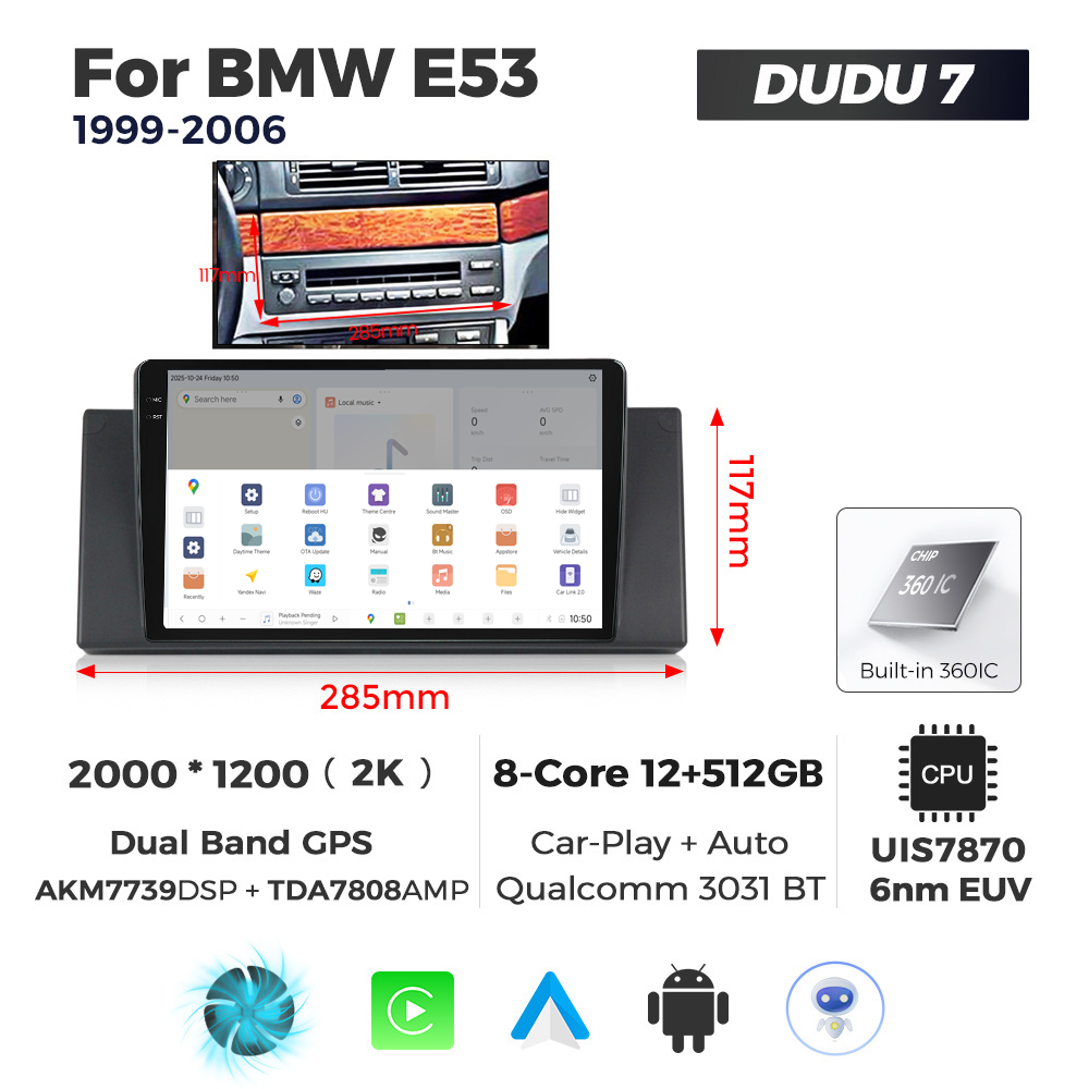 Navigatie Dedicata BMW X5 E53 1999-2006 DUDU7 9" 12GB RAM, 512GB ROM, Octacore, Ecran 2K, CarPlay&AndroidAuto, Android - imagine 4