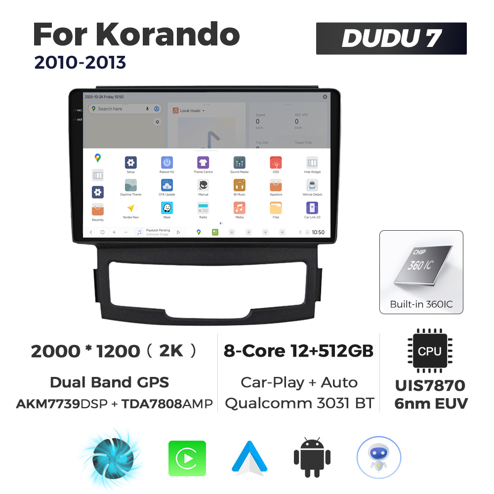 Navigatie Dedicata SsangYong Korando 2010-2013 DUDU7 9" 12GB RAM, 512GB ROM, Octacore, Ecran 2K, CarPlay&AndroidAuto, Android - imagine 4