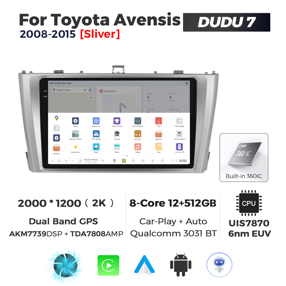 Navigatie Dedicata Toyota Avensis 2008-2015 DUDU7 9" 12GB RAM, 512GB ROM, Octacore, Ecran 2K, CarPlay&AndroidAuto, Android - imagine 4