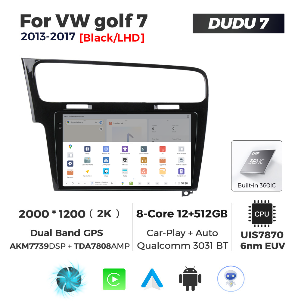 Navigatie Dedicata Volkswagen Golf 7 Negru 2013-2017 DUDU7 9" 12GB RAM, 512GB ROM, Octacore, Ecran 2K, CarPlay&AndroidAuto, Android - imagine 4