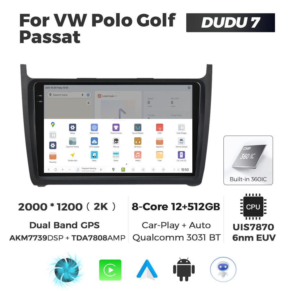Navigatie Dedicata Volkswagen Polo 2009-2017 DUDU7 9" 12GB RAM, 512GB ROM, Octacore, Ecran 2K, CarPlay&AndroidAuto, Android - imagine 4