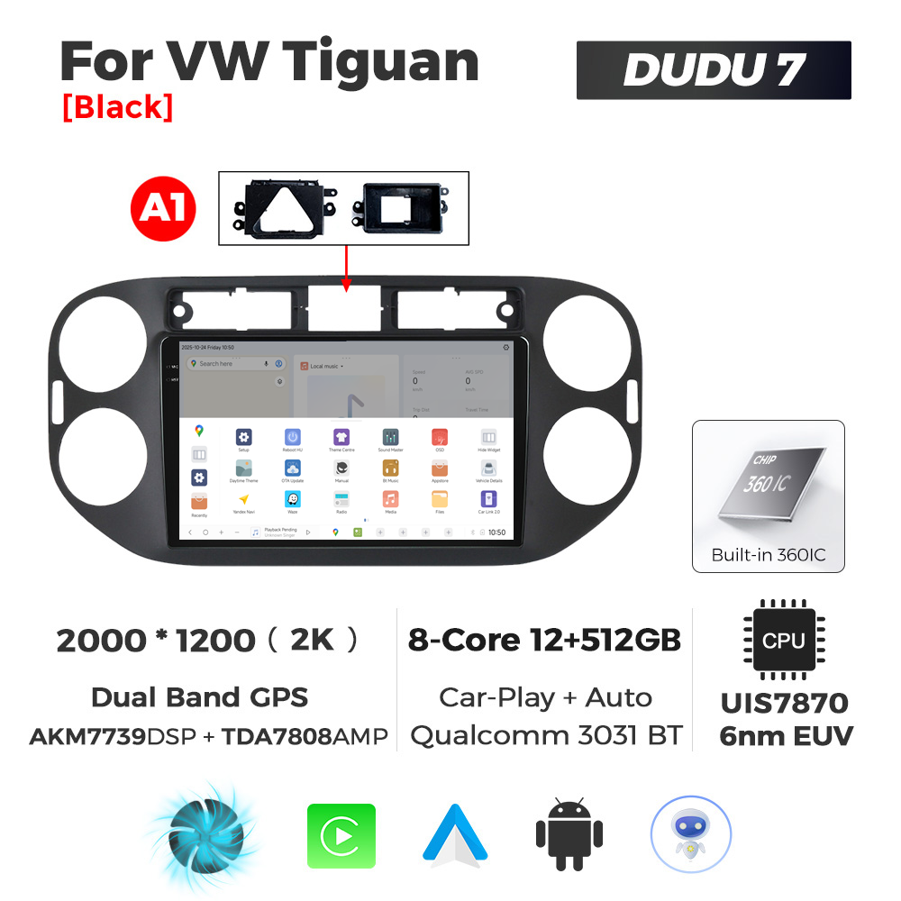Navigatie Dedicata Volkswagen Tiguan 2007-2016 Negru DUDU7 9" 12GB RAM, 512GB ROM, Octacore, Ecran 2K, CarPlay&AndroidAuto, Android - imagine 4