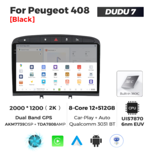 Navigatie Dedicata Peugeot 408 2001-2008 DUDU7 9" 12GB RAM, 512GB ROM, Octacore, Ecran 2K, CarPlay&AndroidAuto, Android - imagine 4