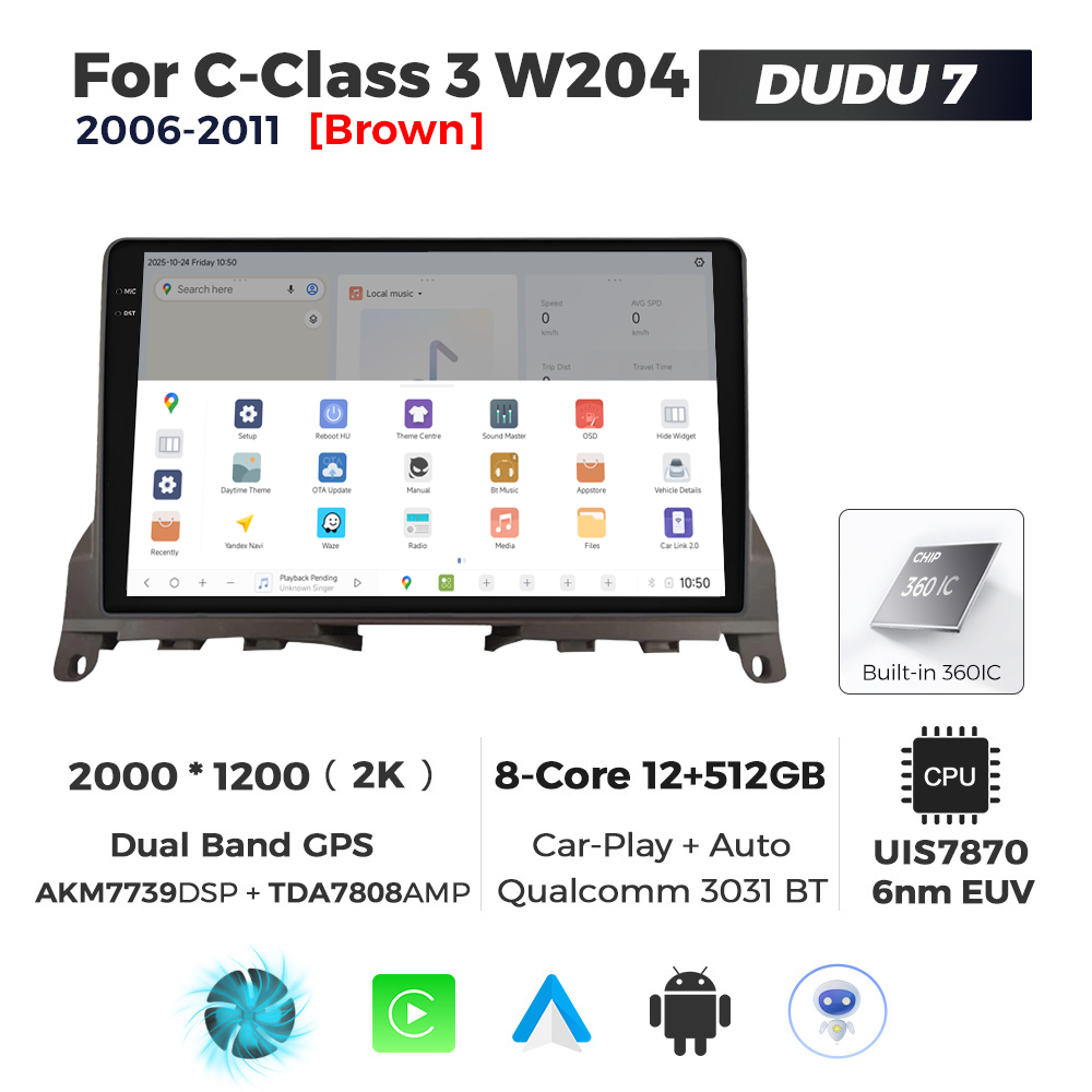 Navigatie Dedicata Benz C-Class 3 W204 2006-2011 DUDU7 9" 12GB RAM, 512GB ROM, Octacore, Ecran 2K, CarPlay&AndroidAuto, Android - imagine 4