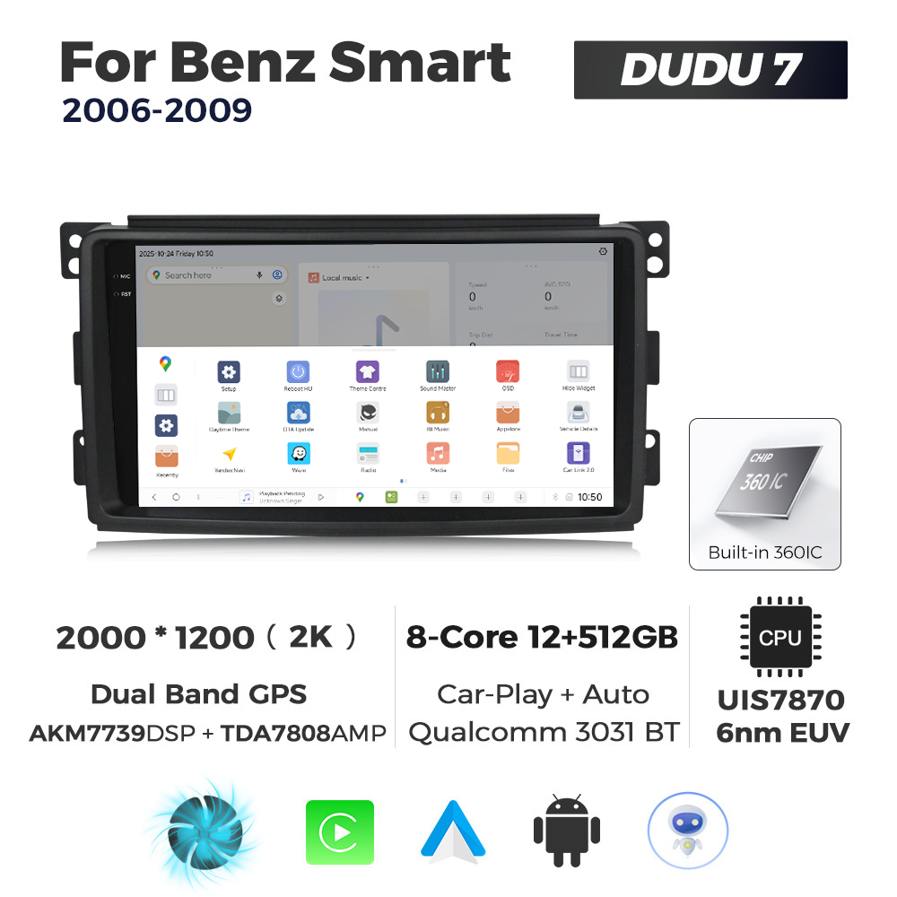 Navigatie Dedicata Benz Smart 2006-2009 DUDU7 9" 12GB RAM, 512GB ROM, Octacore, Ecran 2K, CarPlay&AndroidAuto, Android - imagine 4