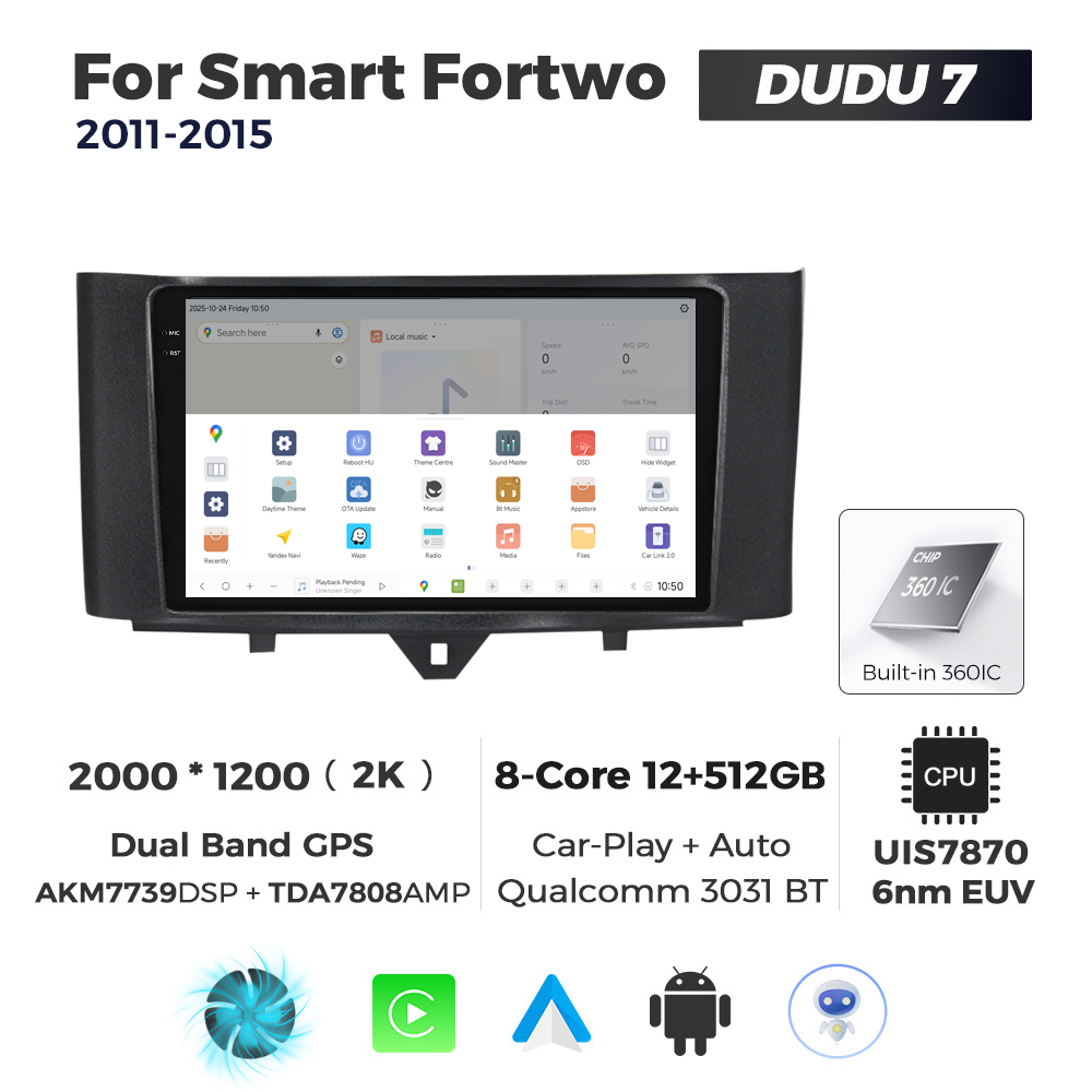 Navigatie Dedicata Benz Smart Fortwo 2011-2015 DUDU7 9" 12GB RAM, 512GB ROM, Octacore, Ecran 2K, CarPlay&AndroidAuto, Android - imagine 4