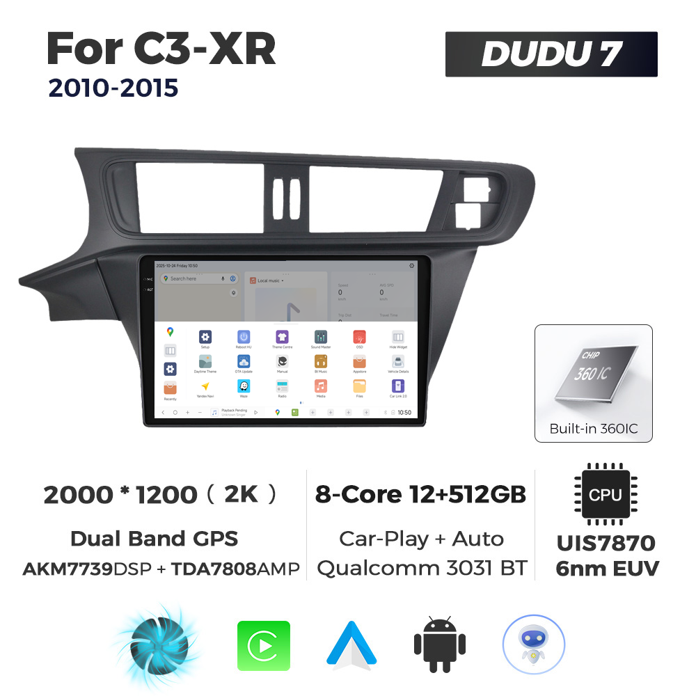 Navigatie Dedicata Citroen C3-XR 2010-2015 DUDU7 9" 12GB RAM, 512GB ROM, Octacore, Ecran 2K, CarPlay&AndroidAuto, Android - imagine 4