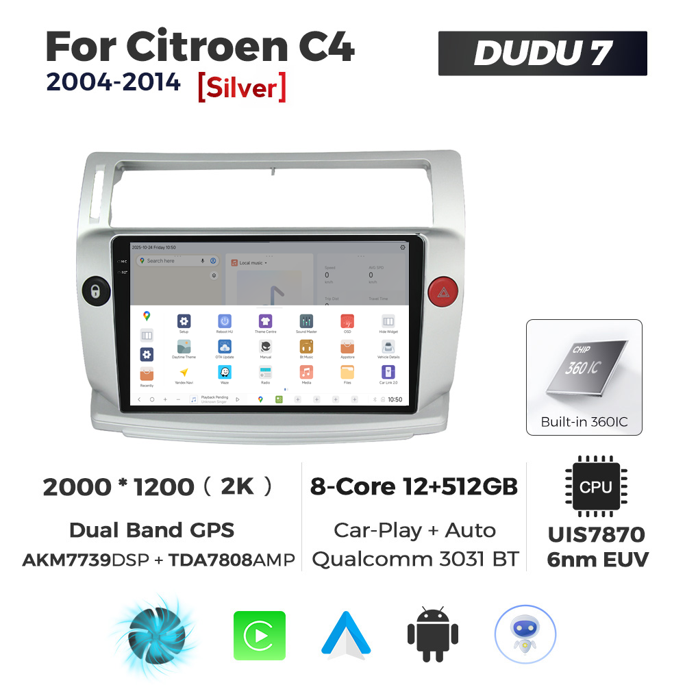 Navigatie Dedicata Citroen C4 2004-2014 DUDU7 9" 12GB RAM, 512GB ROM, Octacore, Ecran 2K, CarPlay&AndroidAuto, Android - imagine 4