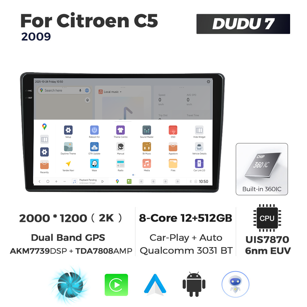 Navigatie Dedicata Citroen C5 DUDU7 9" 12GB RAM, 512GB ROM, Octacore, Ecran 2K, CarPlay&AndroidAuto, Android - imagine 4