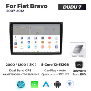 Navigatie Dedicata Fiat Bravo 2007-2012 DUDU7 9" 12GB RAM, 512GB ROM, Octacore, Ecran 2K, CarPlay&AndroidAuto, Android - imagine 4