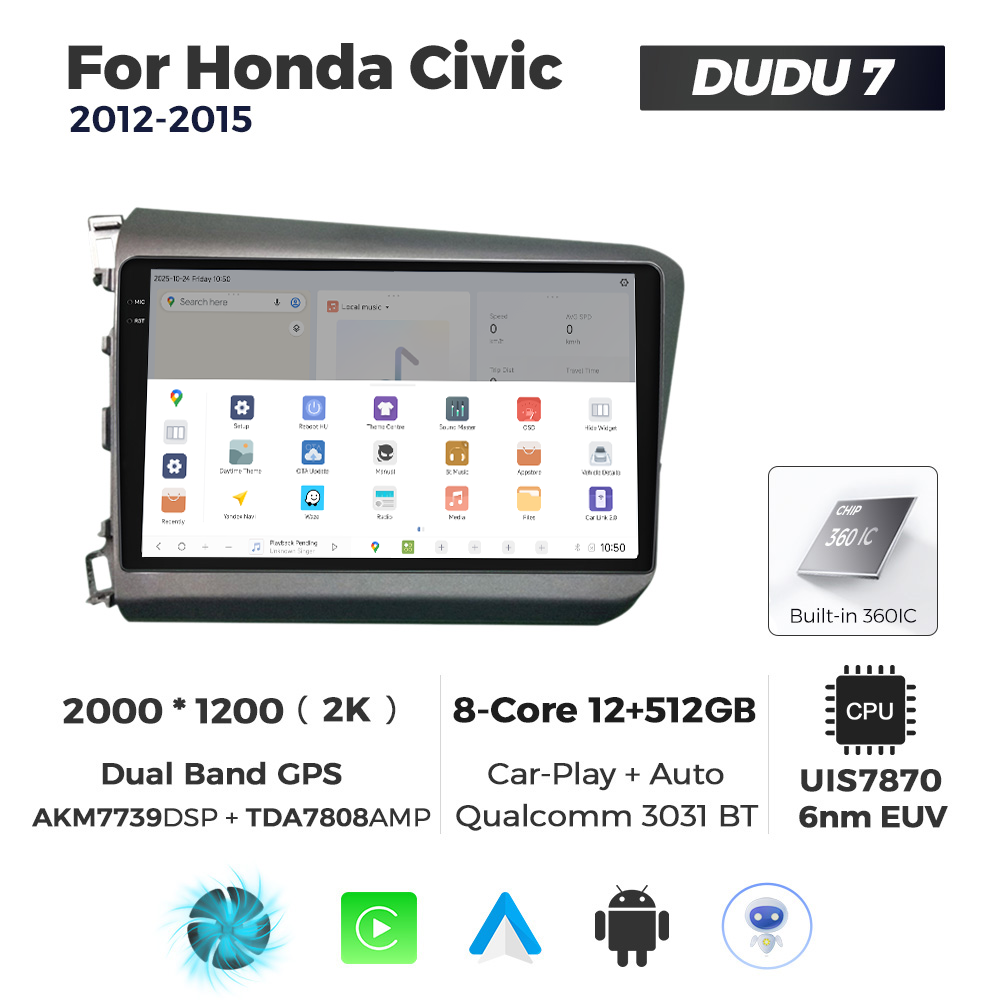 Navigatie Dedicata Honda Civic 2012-2015 DUDU7 9" 12GB RAM, 512GB ROM, Octacore, Ecran 2K, CarPlay&AndroidAuto, Android - imagine 4