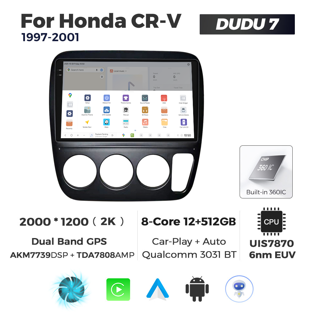 Navigatie Dedicata Honda CRV 1997-2001 DUDU7 9" 12GB RAM, 512GB ROM, Octacore, Ecran 2K, CarPlay&AndroidAuto, Android - imagine 4