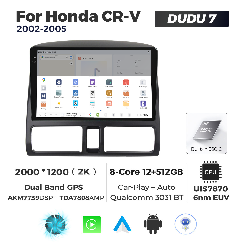 Navigatie Dedicata Honda CRV 2002-2005 DUDU7 9" 12GB RAM, 512GB ROM, Octacore, Ecran 2K, CarPlay&AndroidAuto, Android - imagine 4