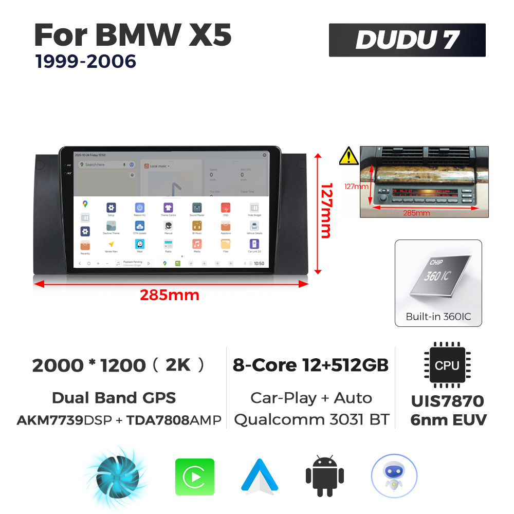 Navigatie Dedicata BMW E39 1999-2006 DUDU7 9" 12GB RAM, 512GB ROM, Octacore, Ecran 2K, CarPlay&AndroidAuto, Android - imagine 4