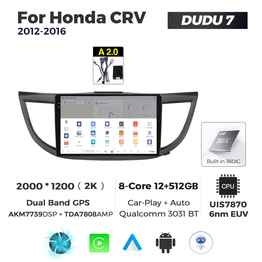 Navigatie Dedicata Honda CRV 2012-2016 DUDU7 9" 12GB RAM, 512GB ROM, Octacore, Ecran 2K, CarPlay&AndroidAuto, Android - imagine 4