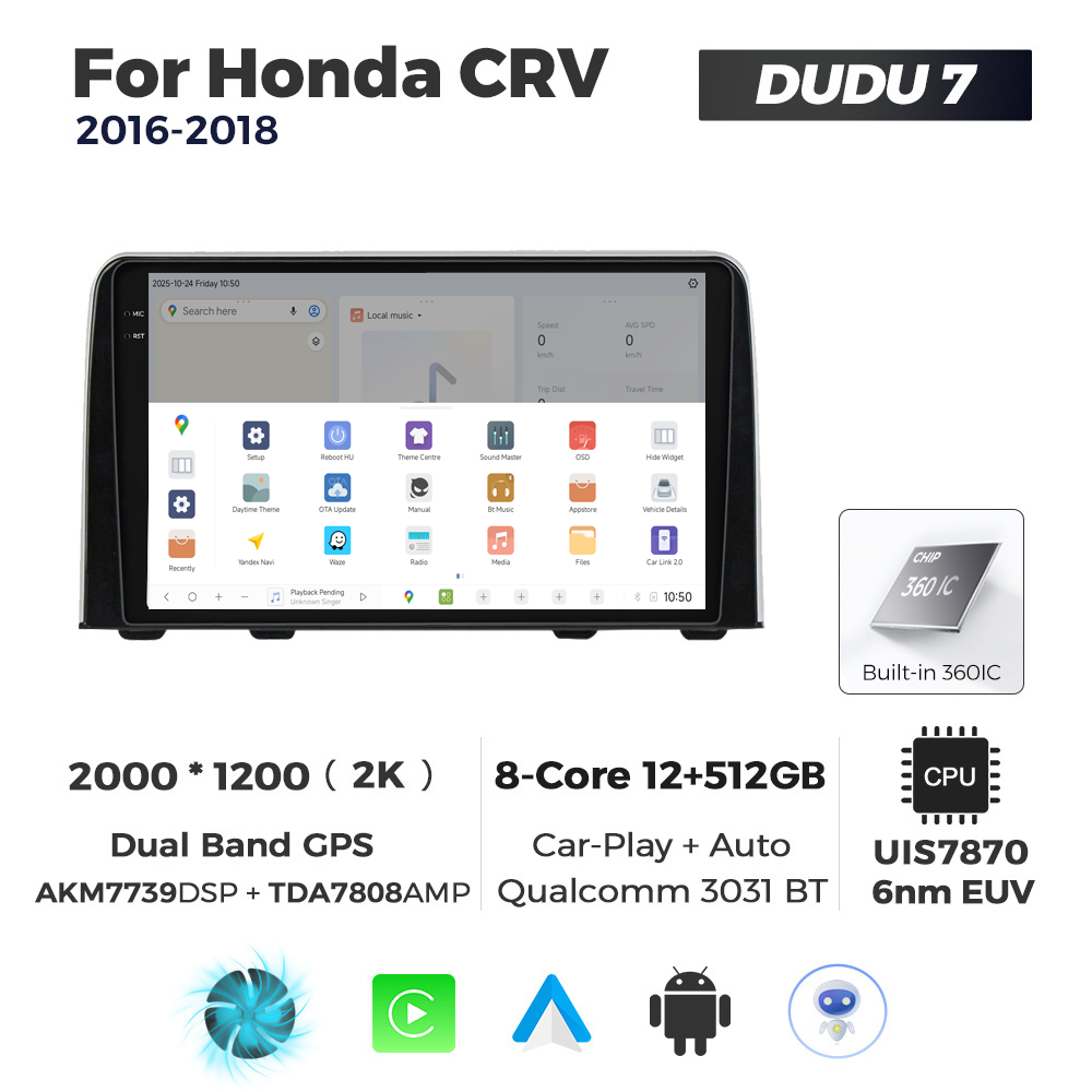 Navigatie Dedicata Honda CRV 2016-2018 DUDU7 9" 12GB RAM, 512GB ROM, Octacore, Ecran 2K, CarPlay&AndroidAuto, Android - imagine 4