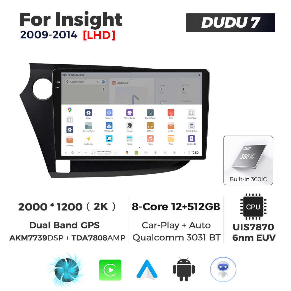 Navigatie Dedicata Honda Insight 2009-2014 DUDU7 9" 12GB RAM, 512GB ROM, Octacore, Ecran 2K, CarPlay&AndroidAuto, Android - imagine 4