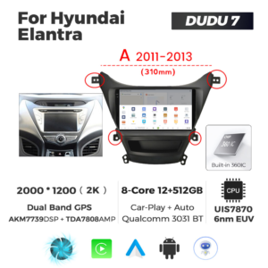 Navigatie Dedicata Hyundai Elantra 2011-2013 A DUDU7 9" 12GB RAM, 512GB ROM, Octacore, Ecran 2K, CarPlay&AndroidAuto, Android - imagine 4