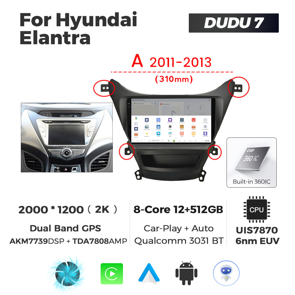 Navigatie Dedicata Hyundai Elantra 2011-2013 A DUDU7 9" 12GB RAM, 512GB ROM, Octacore, Ecran 2K, CarPlay&AndroidAuto, Android - imagine 4