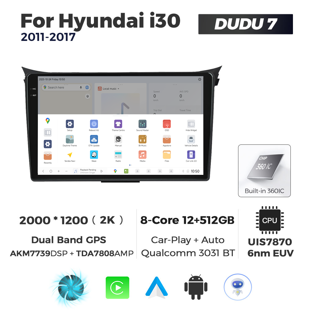 Navigatie Dedicata Hyundai I30 2011-2017 DUDU7 9" 12GB RAM, 512GB ROM, Octacore, Ecran 2K, CarPlay&AndroidAuto, Android - imagine 4