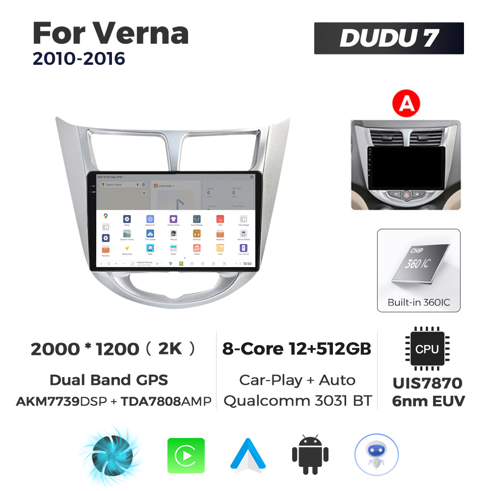 Navigatie Dedicata Hyundai Verna 2010-2016 DUDU7 9" 12GB RAM, 512GB ROM, Octacore, Ecran 2K, CarPlay&AndroidAuto, Android - imagine 4