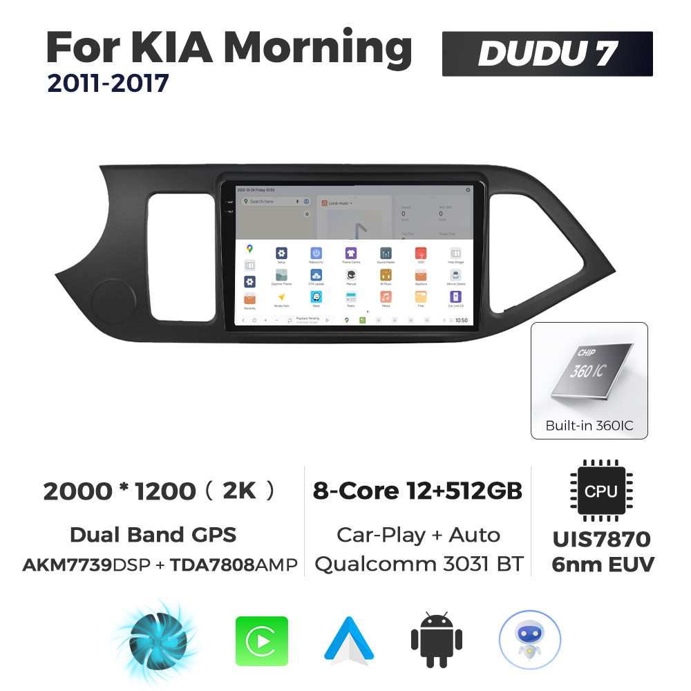 Navigatie Dedicata Kia Morning 2011-2017 DUDU7 9" 12GB RAM, 512GB ROM, Octacore, Ecran 2K, CarPlay&AndroidAuto, Android - imagine 4