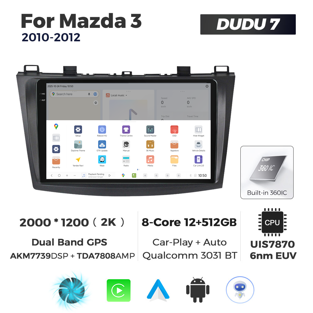 Navigatie Dedicata Mazda 3 2010-2012 DUDU7 9" 12GB RAM, 512GB ROM, Octacore, Ecran 2K, CarPlay&AndroidAuto, Android - imagine 4