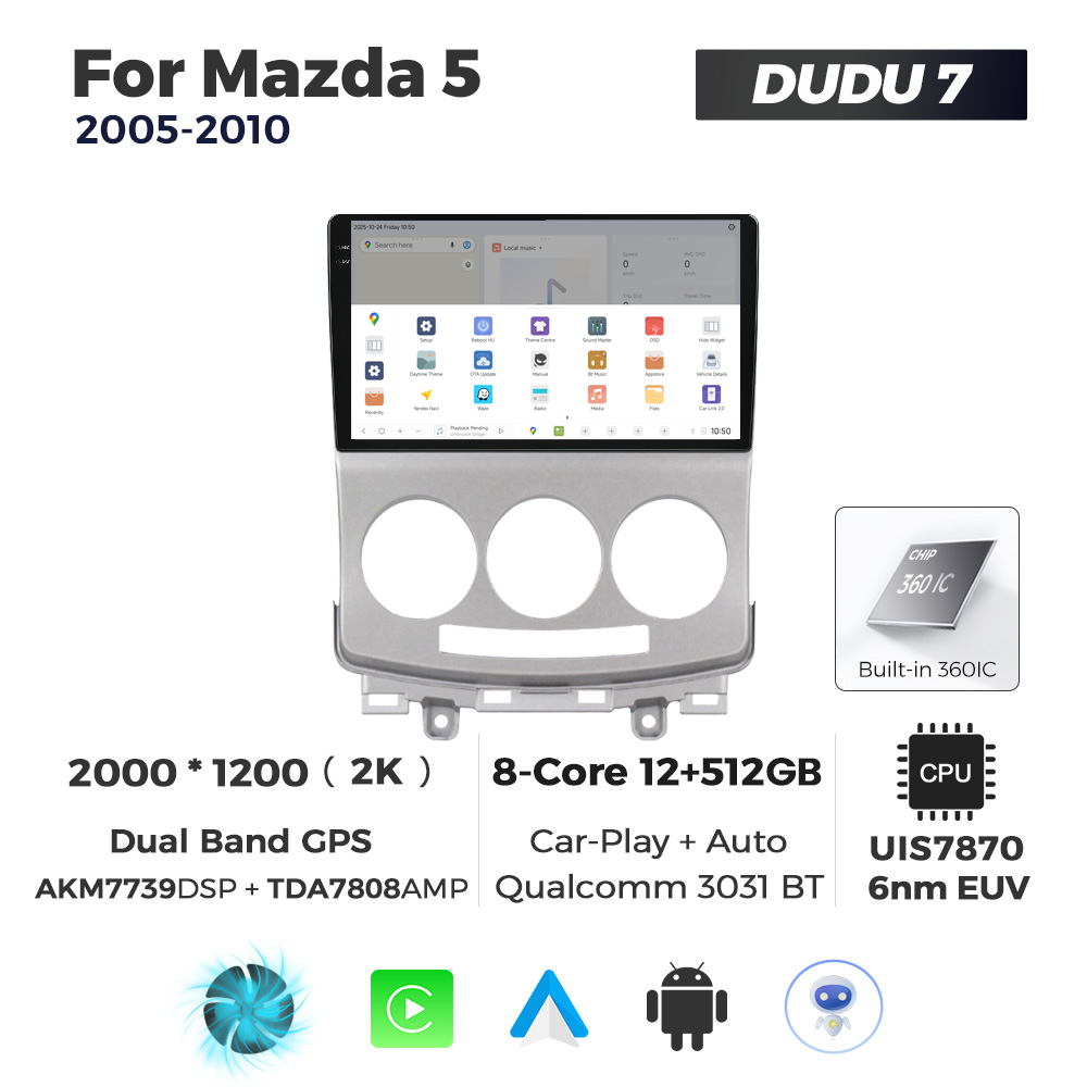 Navigatie Dedicata Mazda 5 2005-2010 DUDU7 9" 12GB RAM, 512GB ROM, Octacore, Ecran 2K, CarPlay&AndroidAuto, Android - imagine 4