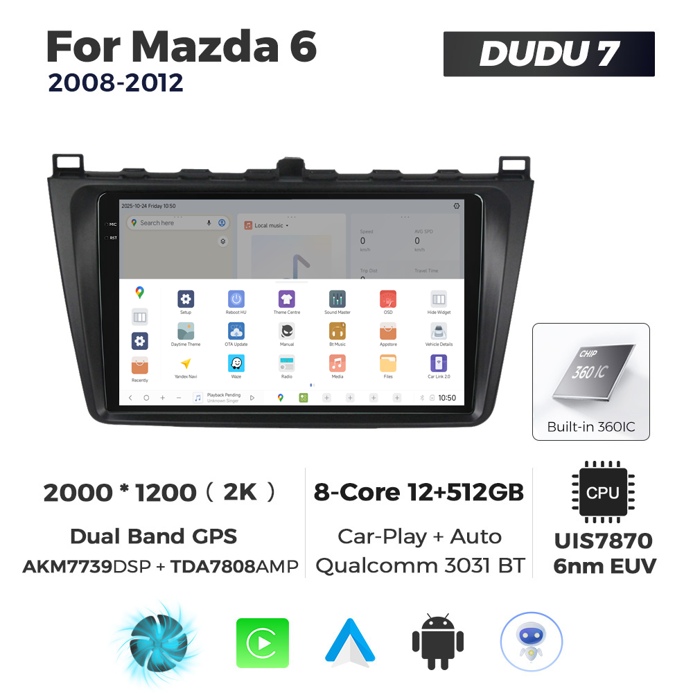 Navigatie Dedicata Mazda 6 2008-2012 DUDU7 9" 12GB RAM, 512GB ROM, Octacore, Ecran 2K, CarPlay&AndroidAuto, Android - imagine 4
