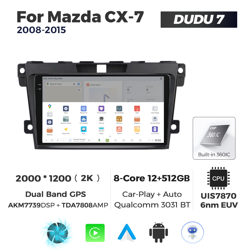 Navigatie Dedicata Mazda CX-7 2008-2015 DUDU7 9" 12GB RAM, 512GB ROM, Octacore, Ecran 2K, CarPlay&AndroidAuto, Android - imagine 4