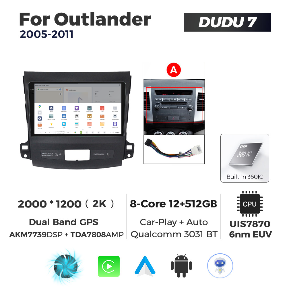 Navigatie Dedicata Mitsubishi Outlander 2005-2011 DUDU7 9" 12GB RAM, 512GB ROM, Octacore, Ecran 2K, CarPlay&AndroidAuto, Android - imagine 4