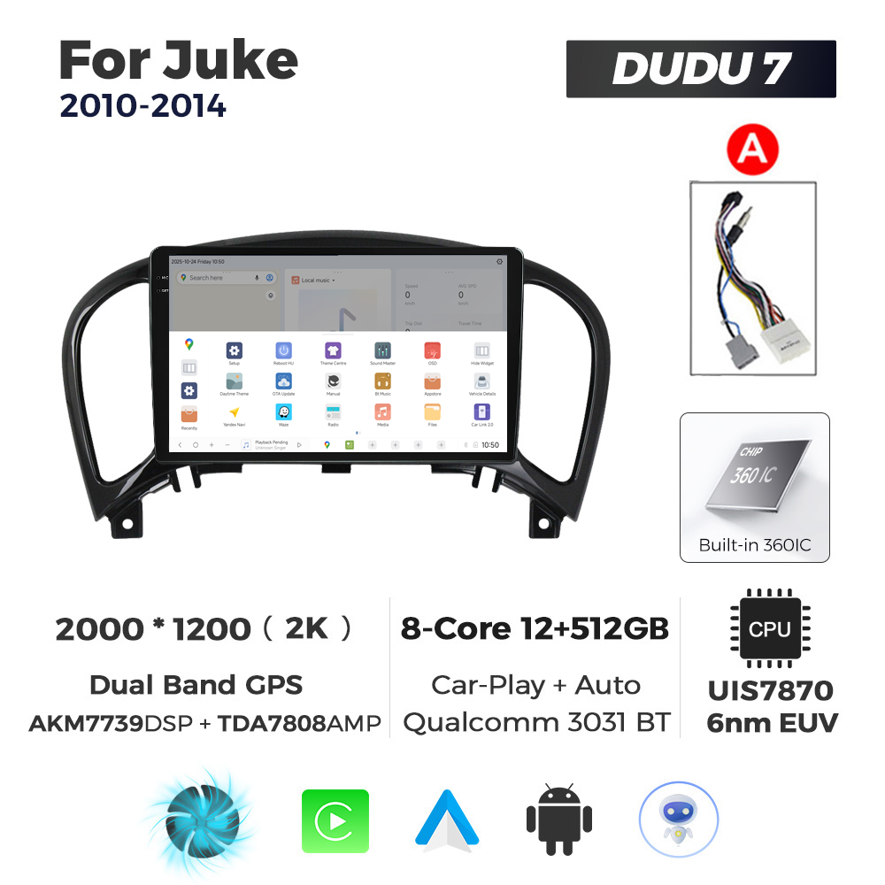 Navigatie Dedicata Nissan Juke 2010-2014 DUDU7 9" 12GB RAM, 512GB ROM, Octacore, Ecran 2K, CarPlay&AndroidAuto, Android - imagine 4