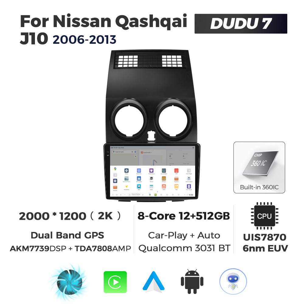 Navigatie Dedicata Nissan Qashqai J10 2006-2013 DUDU7 9" 12GB RAM, 512GB ROM, Octacore, Ecran 2K, CarPlay&AndroidAuto, Android - imagine 4