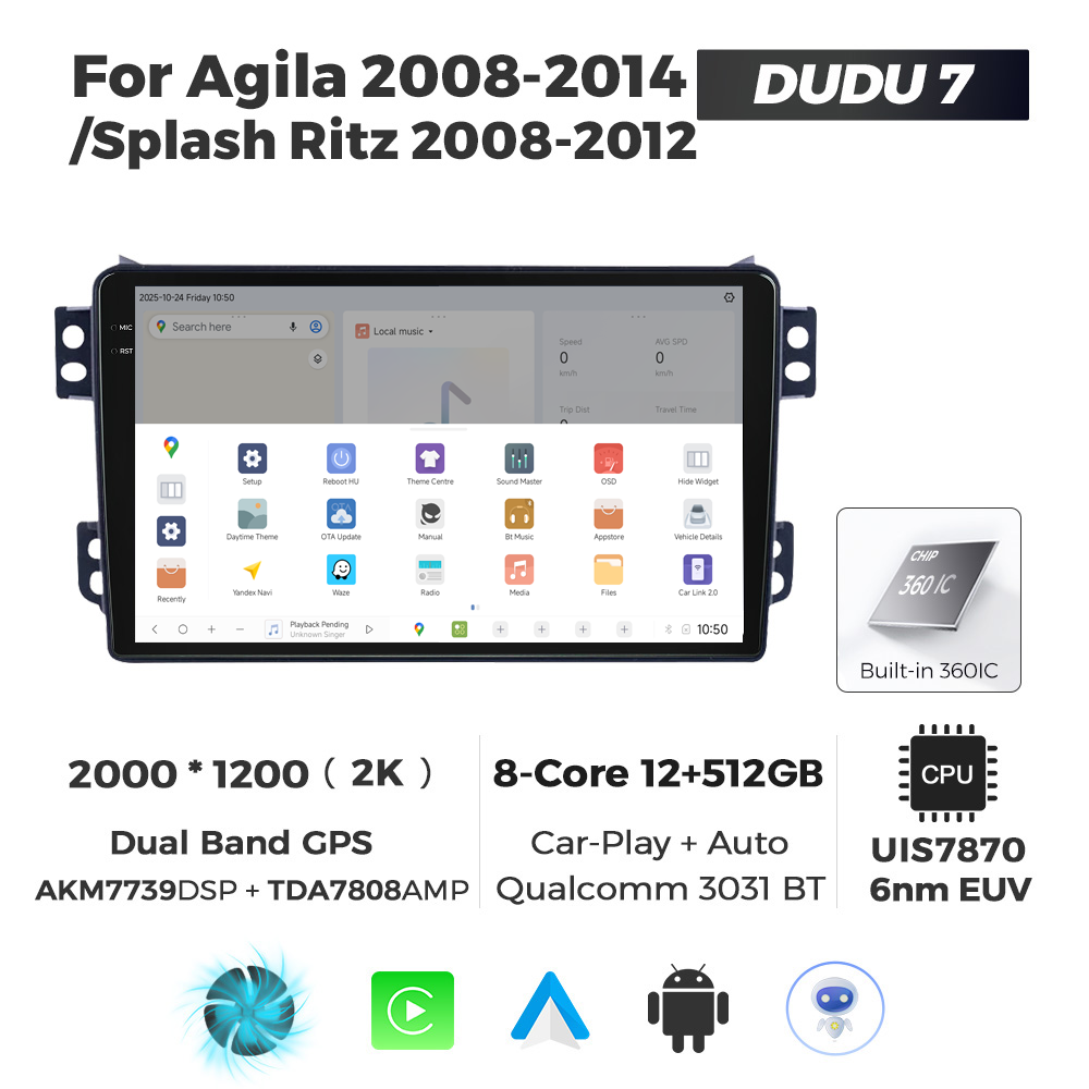 Navigatie Dedicata Opel Agila DUDU7 9" 12GB RAM, 512GB ROM, Octacore, Ecran 2K, CarPlay&AndroidAuto, Android - imagine 4