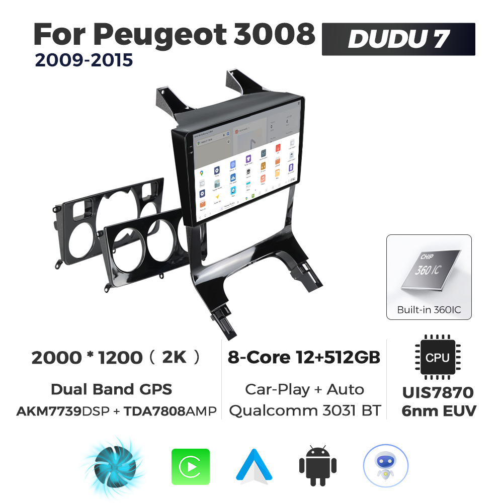 Navigatie Dedicata Peugeot 3008 2009-2015 DUDU7 9" 12GB RAM, 512GB ROM, Octacore, Ecran 2K, CarPlay&AndroidAuto, Android - imagine 4