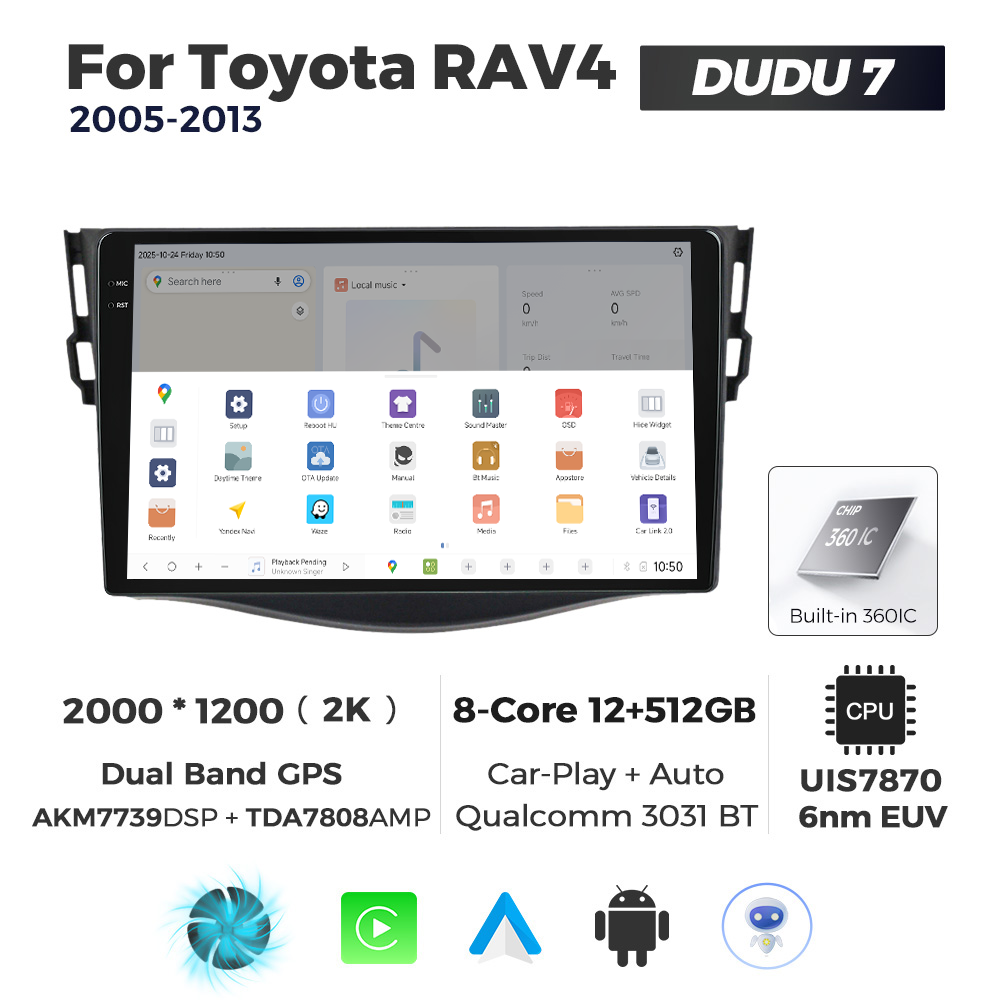 Navigatie Dedicata Toyota RAV4 2005-2013 DUDU7 9" 12GB RAM, 512GB ROM, Octacore, Ecran 2K, CarPlay&AndroidAuto, Android - imagine 4